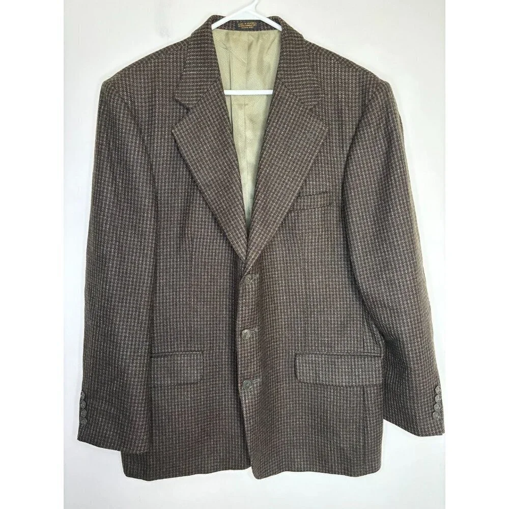 OSCAR DE LA RENTA Tailored Sport Coat Mens ~48R Olive Navy Tweed Lined Pockets